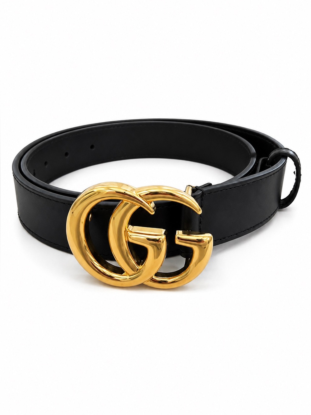 Gucci GG Marmont Belt 85/34 Black Leather Gold Double G Buckle